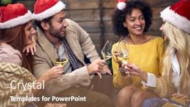  Presentation with christmas party - Cool new theme with group-of-cheerful-people-celebrating backdrop and a coral colored foreground