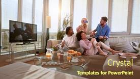  Presentation with people enjoying - Cool new presentation theme with group-of-cheerful-people-enjoying backdrop and a tawny brown colored foreground