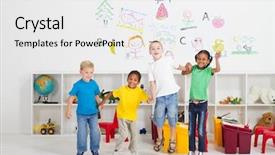  Presentation with cheerful - Audience pleasing presentation theme consisting of group of cheerful preschool kids backdrop and a white colored foreground