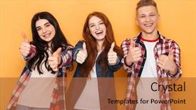  Presentation with racial group high school students - PPT layouts having group of cheerful school friends background and a red colored foreground