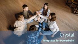  Presentation with school-kids - Slide deck having group-of-cheerful-school-kids and a  colored foreground