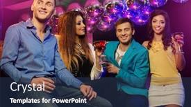  Presentation with night club - Presentation design with group of cheerful young friends sitting with drinks at night club background and a ocean colored foreground