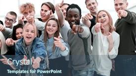  Presentation with cheerful - Amazing slide set having group-of-cheerful-young-people backdrop and a ocean colored foreground
