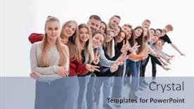  Presentation with cheerful - Beautiful slide deck featuring group-of-cheerful-young-people backdrop and a light blue colored foreground