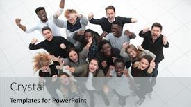  Presentation with cheerful - Colorful presentation design enhanced with group-of-cheerful-young-people backdrop and a light gray colored foreground