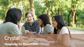  Presentation with group - Audience pleasing slide set consisting of group of cheerful young students backdrop and a coral colored foreground
