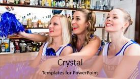  Presentation with sports bar sports bar - Colorful slide set enhanced with group of cheerleader girls watching backdrop and a coral colored foreground
