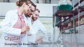  Presentation with laboratory chemical - Presentation having group-of-chemical-scientists-working background and a light blue colored foreground
