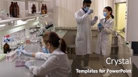  Presentation with coats - Audience pleasing PPT layouts consisting of group-of-chemists-in-white backdrop and a tawny brown colored foreground
