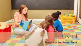  Presentation with kindergarten - Audience pleasing theme consisting of group-of-children-and-educator backdrop and a coral colored foreground