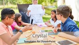  Presentation with summer school - Colorful presentation enhanced with group-of-children-and-teacher backdrop and a lemonade colored foreground