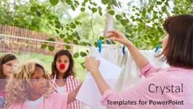  Presentation with summer camp show - Beautiful presentation featuring group-of-children-and-teacher backdrop and a lemonade colored foreground