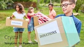  Presentation with clothing - Beautiful theme featuring group-of-children-as-volunteers backdrop and a yellow colored foreground