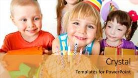  Presentation with children birthday - Presentation theme having group of children at birthday background and a yellow colored foreground