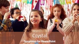  Presentation with children birthday - Cool new PPT theme with group-of-children-celebrating backdrop and a coral colored foreground
