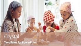  Presentation with cooking kids - Theme enhanced with group-of-children-cooking background and a coral colored foreground