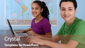  Presentation with hearing aids for children in school - Cool new PPT layouts with group of children doing work backdrop and a tawny brown colored foreground