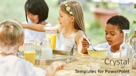  Presentation with school garden - Presentation theme enhanced with group-of-children-eat-breakfast background and a lemonade colored foreground