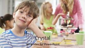  Presentation with children birthday - Amazing slide set having group of children enjoying birthday backdrop and a coral colored foreground