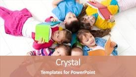 Presentation with children reading - Beautiful theme featuring group of children enjoying reading backdrop and a coral colored foreground
