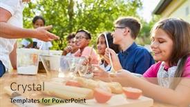  Presentation with summer camp - Theme having group-of-children-has-fun background and a coral colored foreground
