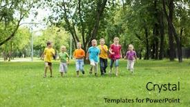  Presentation with fun - Colorful slides enhanced with group of children having fun backdrop and a yellow colored foreground