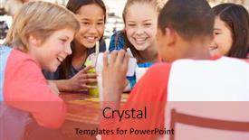  Presentation with children - Slide deck consisting of group of children in caf background and a red colored foreground