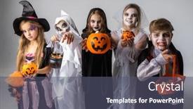  Presentation with sweets - Presentation theme with group-of-children-in-costumes background and a dark gray colored foreground