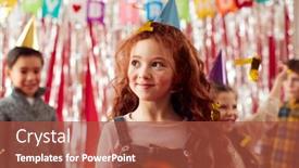 Presentation with children birthday - PPT theme with group-of-children-in-party background and a red colored foreground