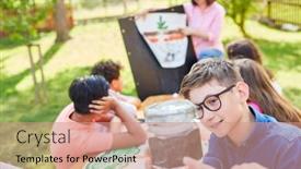  Presentation with summer camp - Amazing PPT theme having group-of-children-in-tutoring backdrop and a coral colored foreground