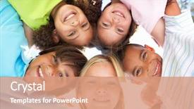  Presentation with moving - PPT theme featuring group of children looking down background and a coral colored foreground