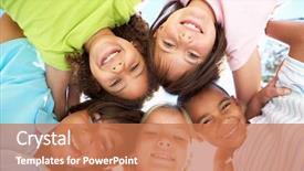  Presentation with children playing - Presentation theme enhanced with group of children looking down background and a coral colored foreground