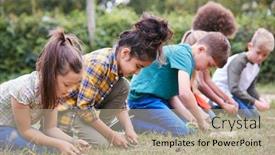  Presentation with camping - Beautiful slide set featuring group-of-children-on-outdoor backdrop and a mint green colored foreground