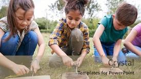  Presentation with camping - Presentation design featuring group-of-children-on-outdoor background and a coral colored foreground