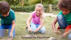  Presentation with camping - Slide set enhanced with group-of-children-on-outdoor background and a coral colored foreground