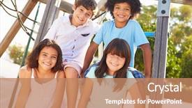  Presentation with children climbing - Beautiful PPT theme featuring group of children on playground backdrop and a coral colored foreground