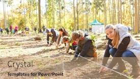  Presentation with campaign - Slide deck featuring group-of-children-planting-trees background and a coral colored foreground