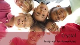  Presentation with diverse group of children reading - Audience pleasing slides consisting of group of children playing backdrop and a crimson colored foreground