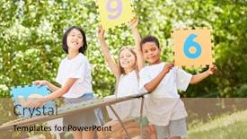  Presentation with competition - Amazing theme having group-of-children-plays-jury backdrop and a coral colored foreground