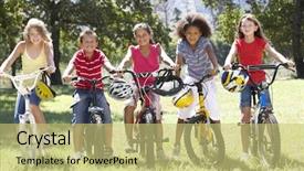  Presentation with diverse group of children - Colorful presentation design enhanced with group of children riding bikes backdrop and a yellow colored foreground