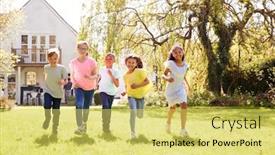  Presentation with children running - PPT theme with group-of-children-running background and a yellow colored foreground