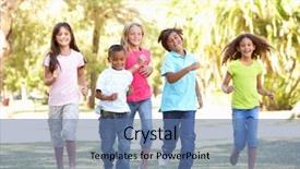  Presentation with children running - PPT layouts enhanced with group of children running background and a ocean colored foreground