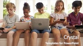  Presentation with children computers - Amazing presentation design having computers tablets cell phones - group of children sit backdrop and a tawny brown colored foreground