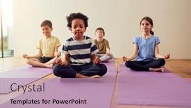  Presentation with exercise - Beautiful theme featuring group-of-children-sitting backdrop and a coral colored foreground