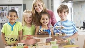  Presentation with children birthday - Colorful presentation theme enhanced with table laid with birthday party backdrop and a coral colored foreground