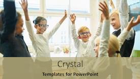  Presentation with children grow - PPT layouts having group-of-children-stands background and a mint green colored foreground