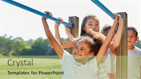  Presentation with children climbing - Beautiful PPT theme featuring group-of-children-turns backdrop and a mint green colored foreground