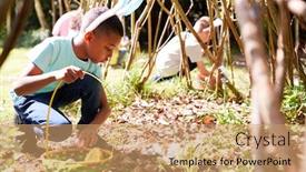  Presentation with bunny - Beautiful presentation theme featuring group-of-children-wearing-bunny backdrop and a coral colored foreground