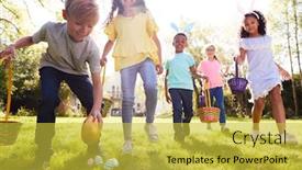  Presentation with children running - Presentation theme having group-of-children-wearing-bunny background and a yellow colored foreground