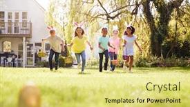  Presentation with children running - Theme consisting of group-of-children-wearing-bunny background and a yellow colored foreground